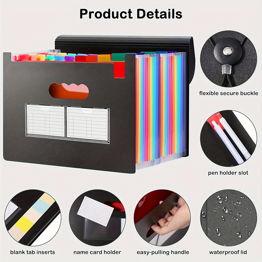1 шт. Органайзер для файлов на 25 карманов, Расширяющийся пластиковый бокс для хранения, Папки-органайзеры для бумаги/документов/квитанций (Формат A4/Letter) Папка-стойка