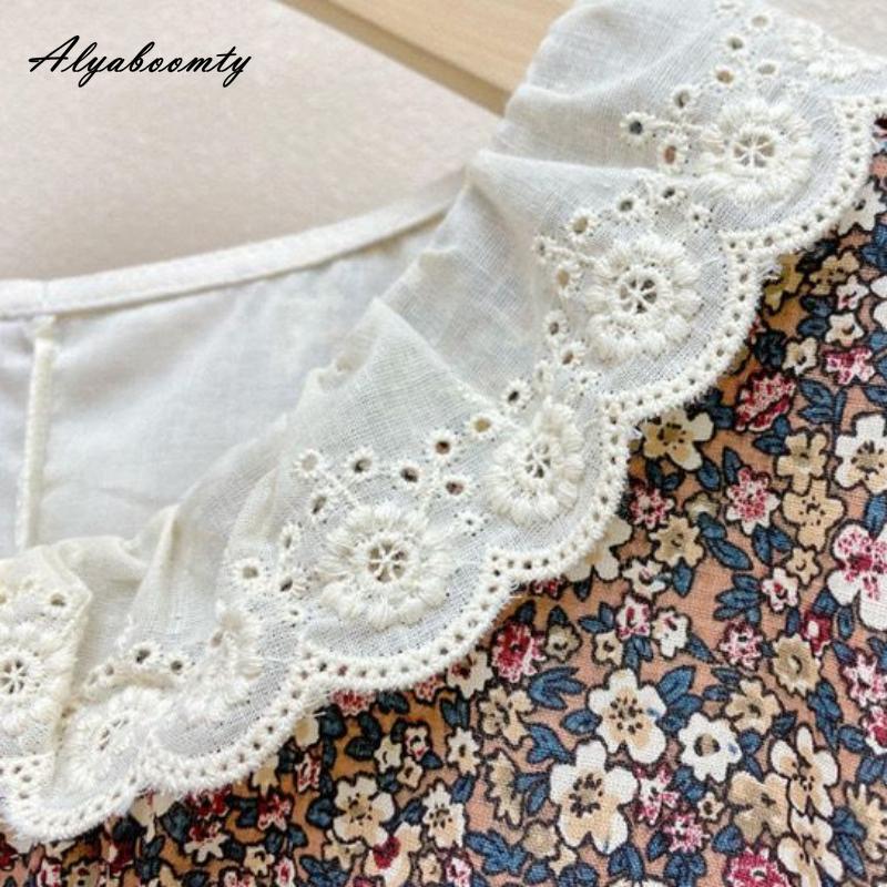 Японское летнее женское свободное платье Mori Girl с воротником Питера Пэна, лоскутное платье с вышивкой, ажурное платье из хлопка и льна, винтажное платье миди