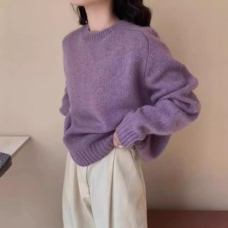 Lazy Style Knit Sweater For Women With Solid Color Design For Autumn Chill