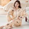 Пижама Shuxin из имитации хлопка с цветочным принтом, тонкий комплект для весны и осени, домашняя одежда свободного кроя большого размера с длинным рукавом
