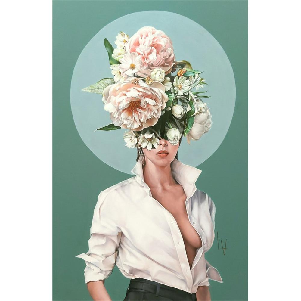 Nordic Flowers Head Woman Canvas Paintings On the Wall Art Posters And Prints Feather Girls Wall Pictures Home Decoration Cuadro