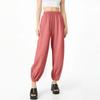 Women Casual Cotton And Linen Solid  Elastic Waist Long Straight Pants