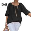 Women Tops Round Neck Half Sleeve Loose Fit Casual Tops Solid Color Breathable Lightweight Tee Shirt