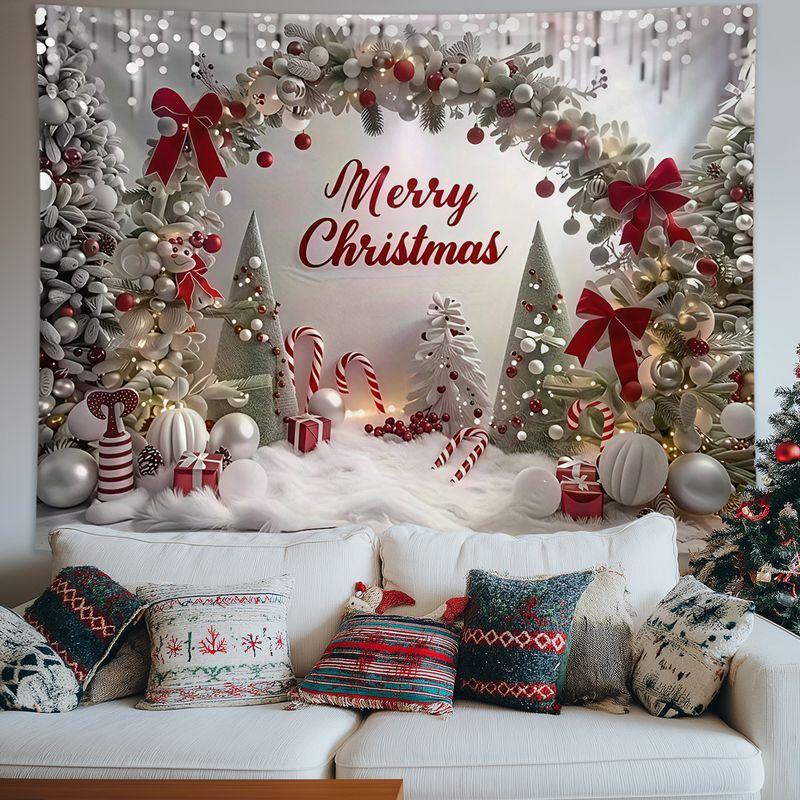 Merry Christmas Tapestry, Holiday Wall Art Background Cloth for Living Room Warm Winter Home Decoration
