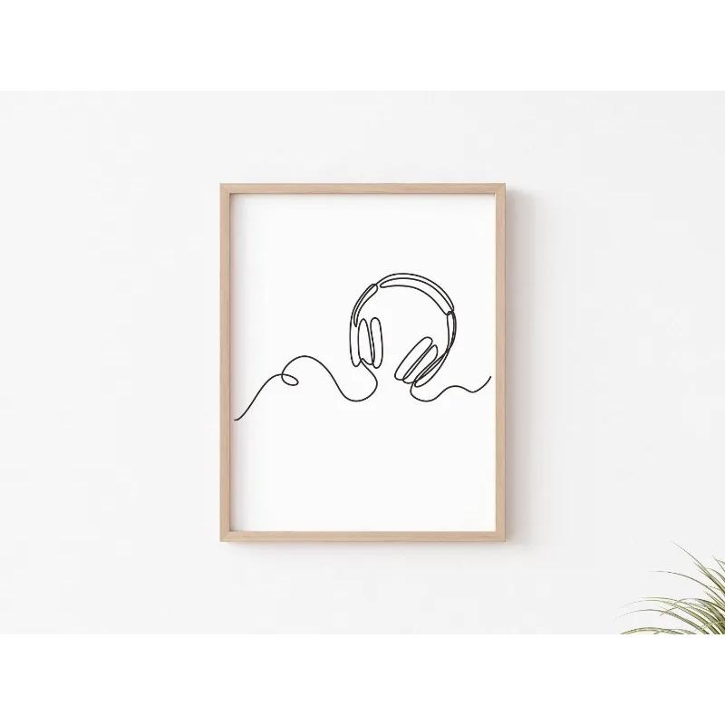 Скандинавский Черно-белый Музыкальный Рисунок Линиями Клавиша Фортепиано Гитара Барабан Постер Холст Живопись Настенное Искусство Картины Домашний Декор Детская