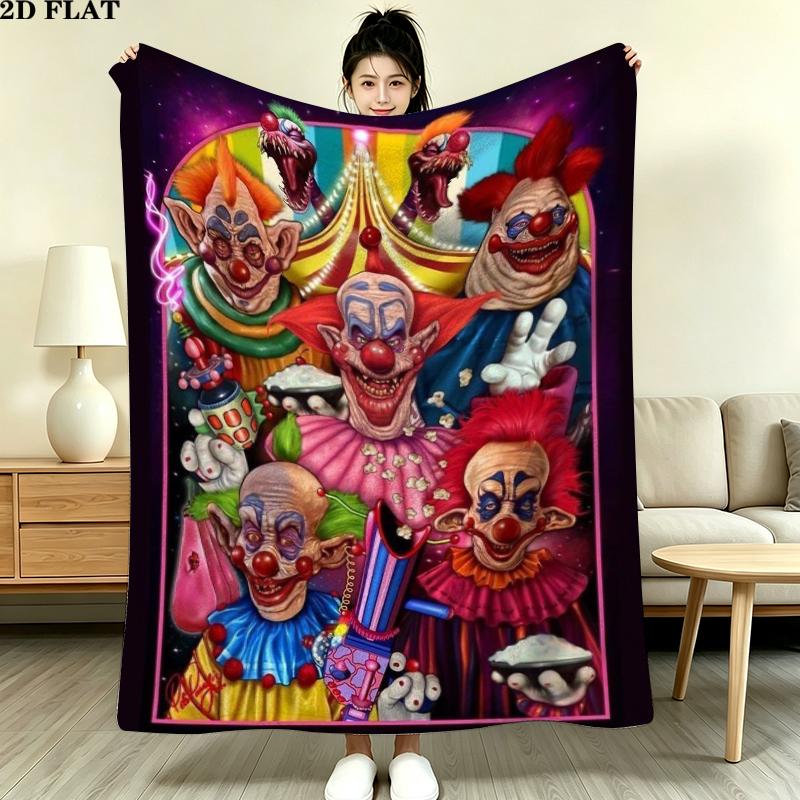 Killer Klowns Outer Space Print Flannel Blanket, High quality Comfortable for All Seasons, Home Decor, Warmth and Comfort, Perfect for Christmas Gifts