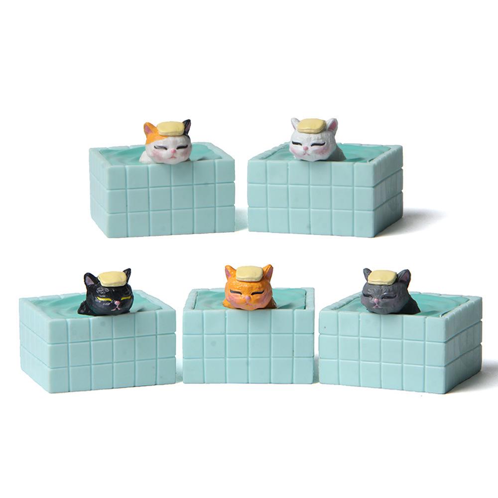 Creative Cat Meow Bath Bomb Set with Blue Tub and Hand-Painted Figurines for Micro Landscape Gardening