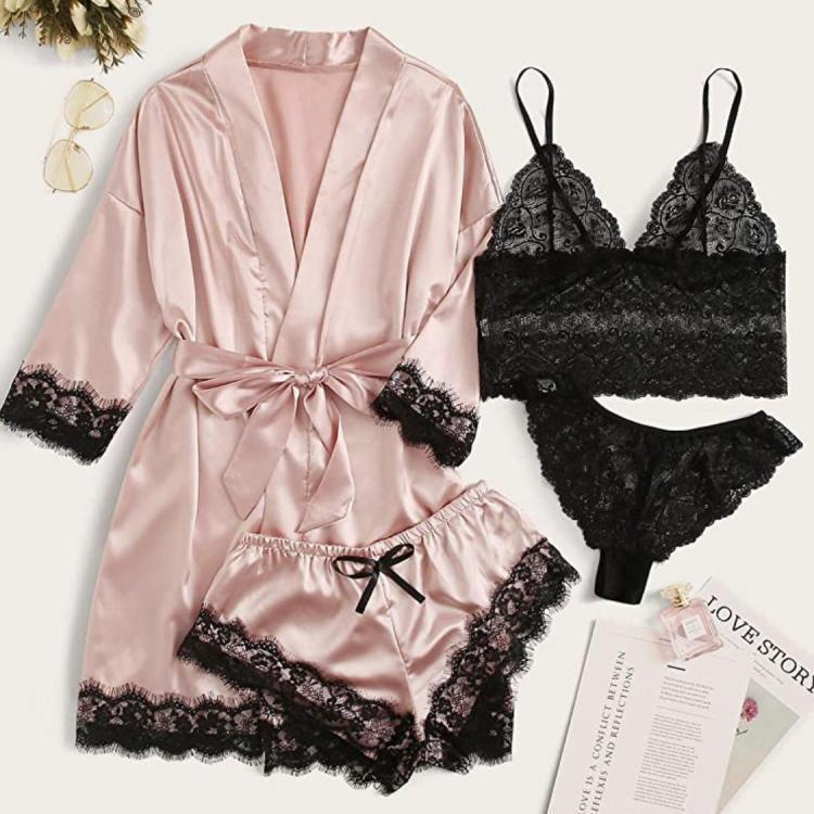Women's Lace Satin Erotic Sleepwear Set