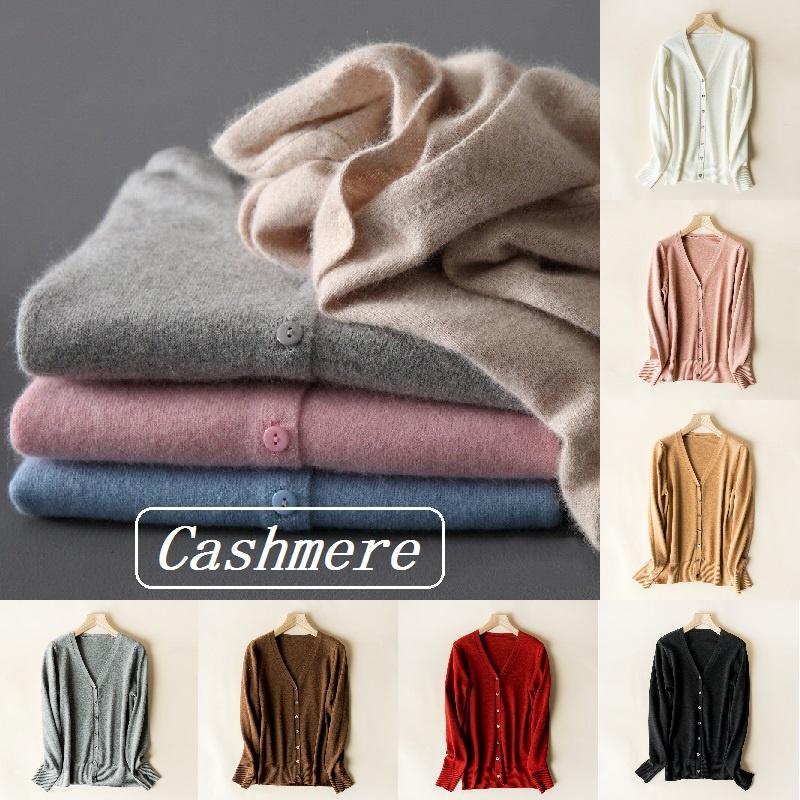 Luxurious Ladies Knitted V-neck Cashmere Sweater Cardigan With Long Sleeves And Soft Material