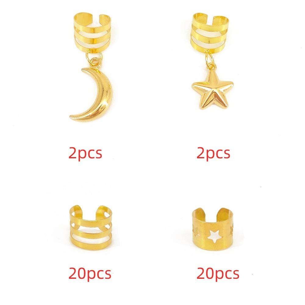 44pcs Stars Moon Hollow Out Hair Ring Dread Locks Hair Braid Tubes Dreadlocks Beads Decor