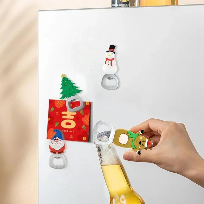 1-10PC Christmas Magnetic Bottle Opener Santa Claus Beer Eagle Silicone Fridge Magnet Kitchen Tool Holiday Gift Party Home Decor