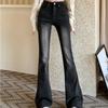 Черные джинсовые брюки с микро-вытягиванием, ранняя осень, женские 2024, новые эластичные брюки с высокой талией, популярные потертые брюки в стиле ретро