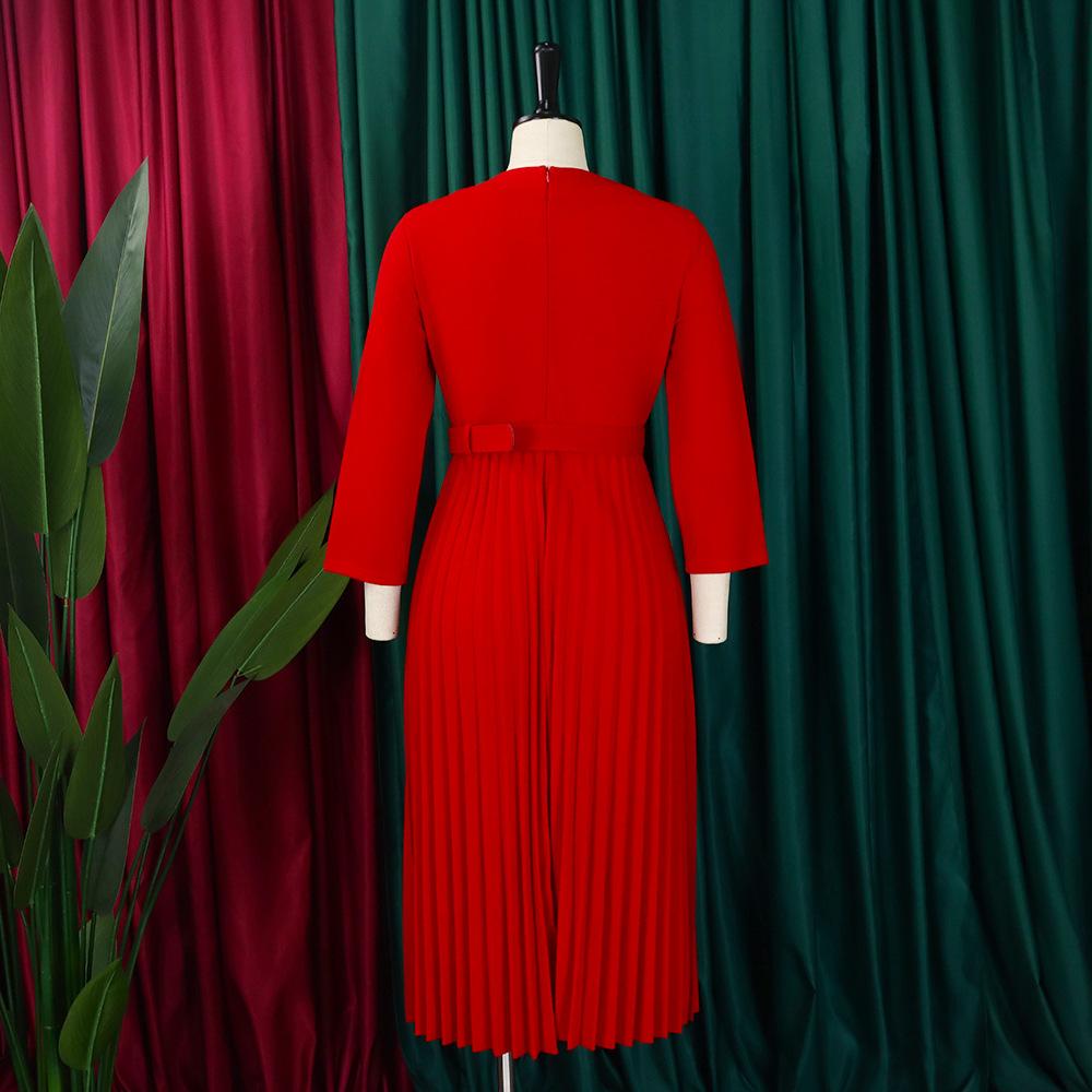 YYFS Women's Fashion Spring Fall Solid Color Print 3/4 Sleeves V-Neck High Waist Casual Dresses