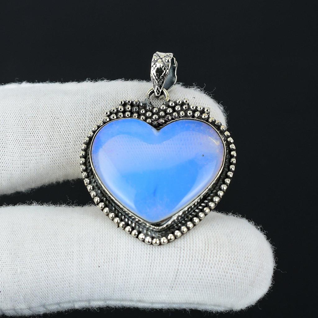 Серебряный кулон с натуральным молочным опалом из стерлингового серебра 925 пробы — дизайн ручной работы, повседневные украшения, уникальный кулон в подарок на вечеринку