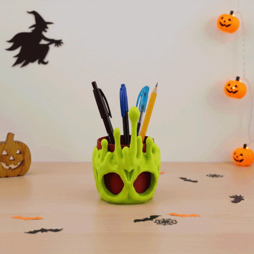 PLA Skull Pen Holder Plastic 3D Printed Pencil Pot Glow in Dark Stationery School Students