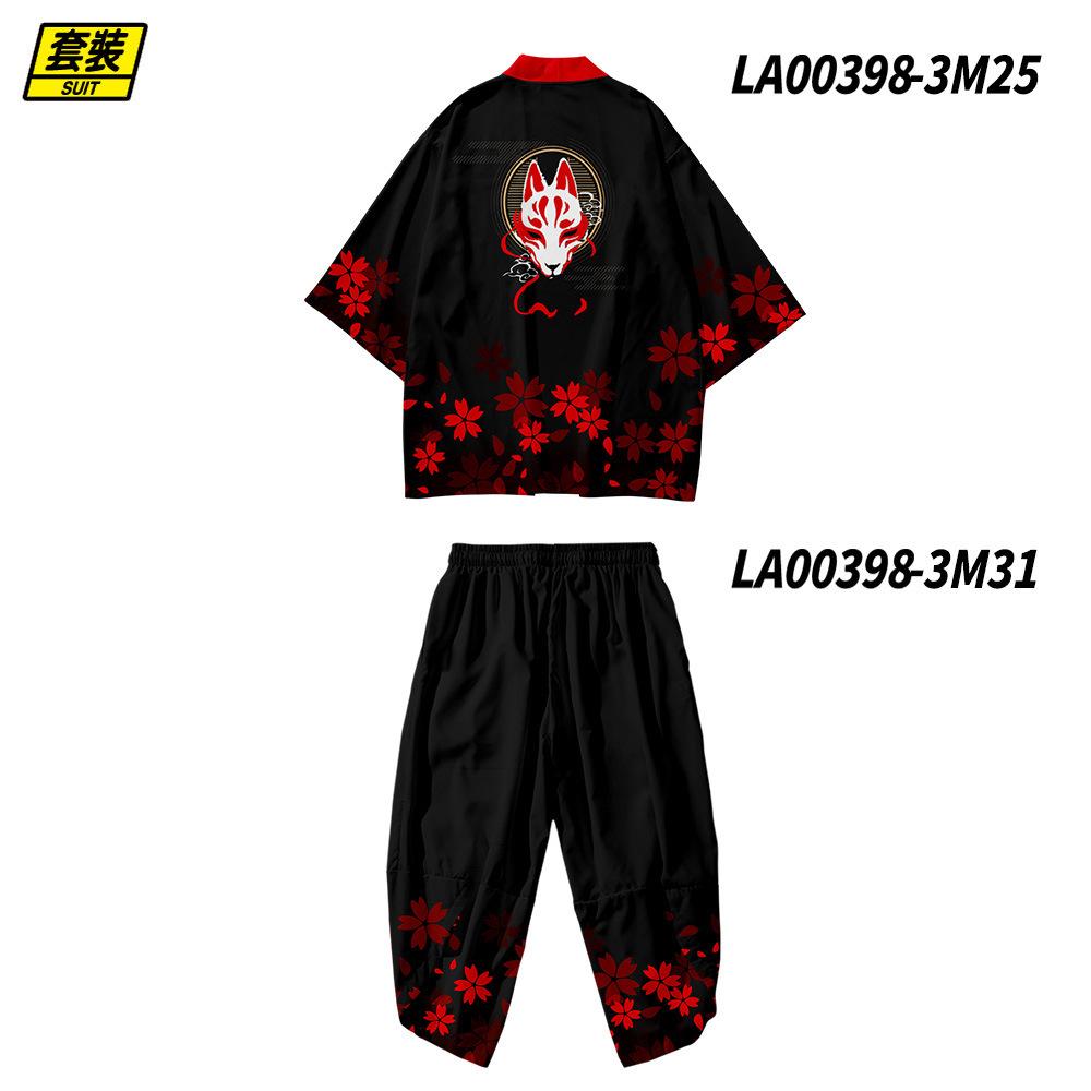 Кимоно-кардиган с принтом китайского аниме, мужской традиционный японский повседневный свободный тонкий комплект из пальто и брюк, азиатская одежда Harajuku