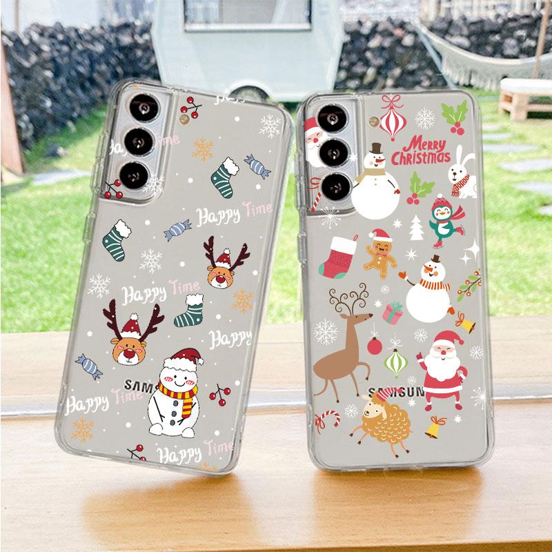 Прозрачный чехол для Samsung Galaxy S22 S20 FE S21 Plus S10 Lite S9 S8 S10e Note 20 Ultra 10 Lite 9, чехол для телефона Снеговик, Рождество