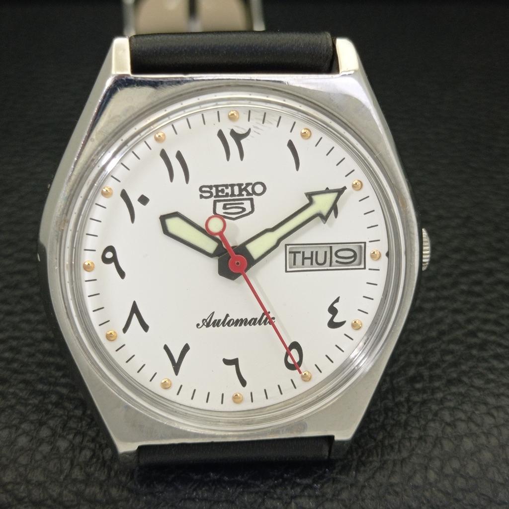 ЯПОНИЯ 6309A ВИНТАЖНЫЕ МУЖСКИЕ АВТОМАТИЧЕСКИЕ ЧАСЫ SEIKO 5 С АРАБСКИМ БЕЛЫМ ЦИФЕРБЛАТОМ a701307-5