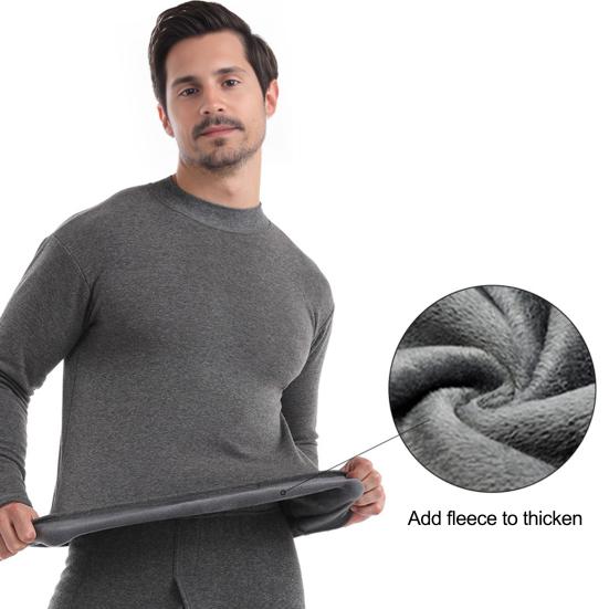 Комплект из 2 предметов: зимний мужской термобелье с круглым вырезом и длинным рукавом, теплый, плотный, высокоэластичный, облегающий, с открытой промежностью, мужской пижамный комплект со спортивными штанами