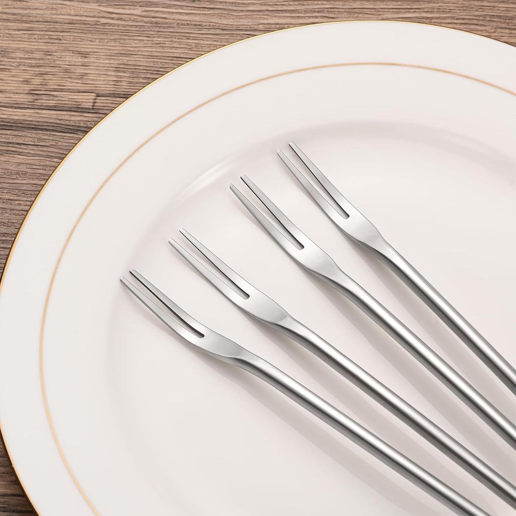 4-Pack 8.7" Stainless Steel 2-Tine Pickle Forks – Long Handle Cocktail, Olive, Appetizer, Fruit, Dessert, Salad & Seafood Forks – Ideal for Jar,