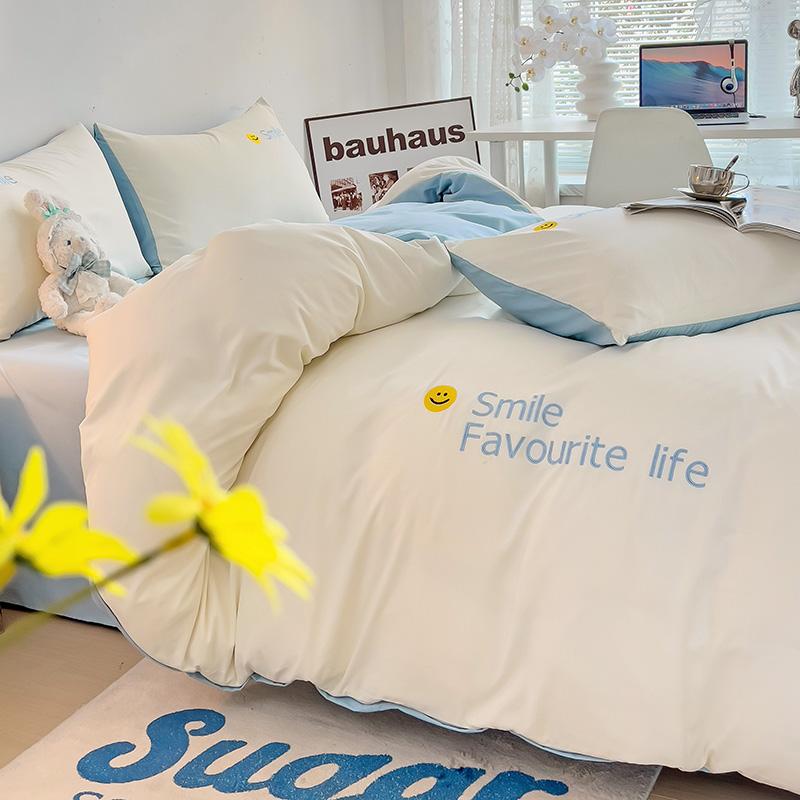 Комплект постельного белья в корейском стиле, пододеяльник из стираного хлопка, двуспальный, двуспальный, пододеяльник, простыня с резинкой, наволочка, постельное белье