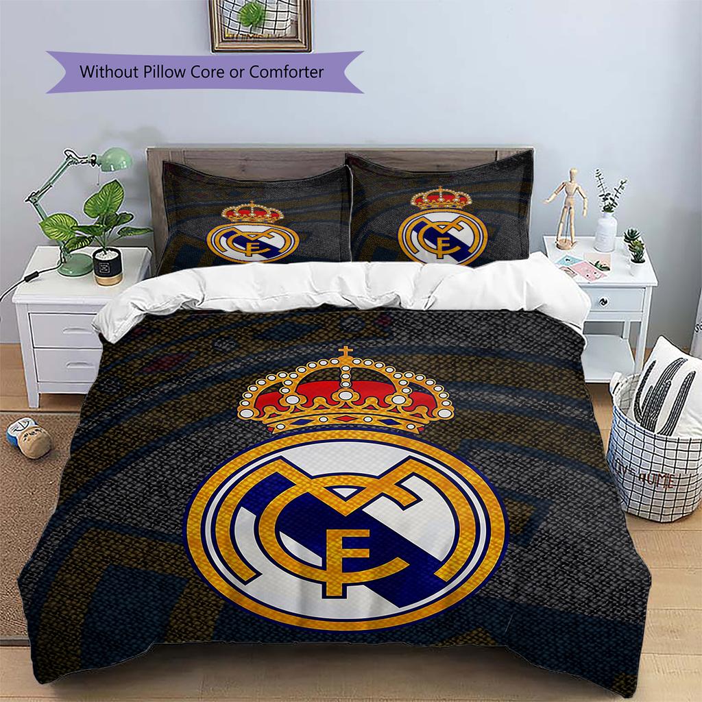 Madrid team logo Pattern Bedding Home Decoration Birthday Gift (1 * duvet cover + 2 * pillowcase, without core)
