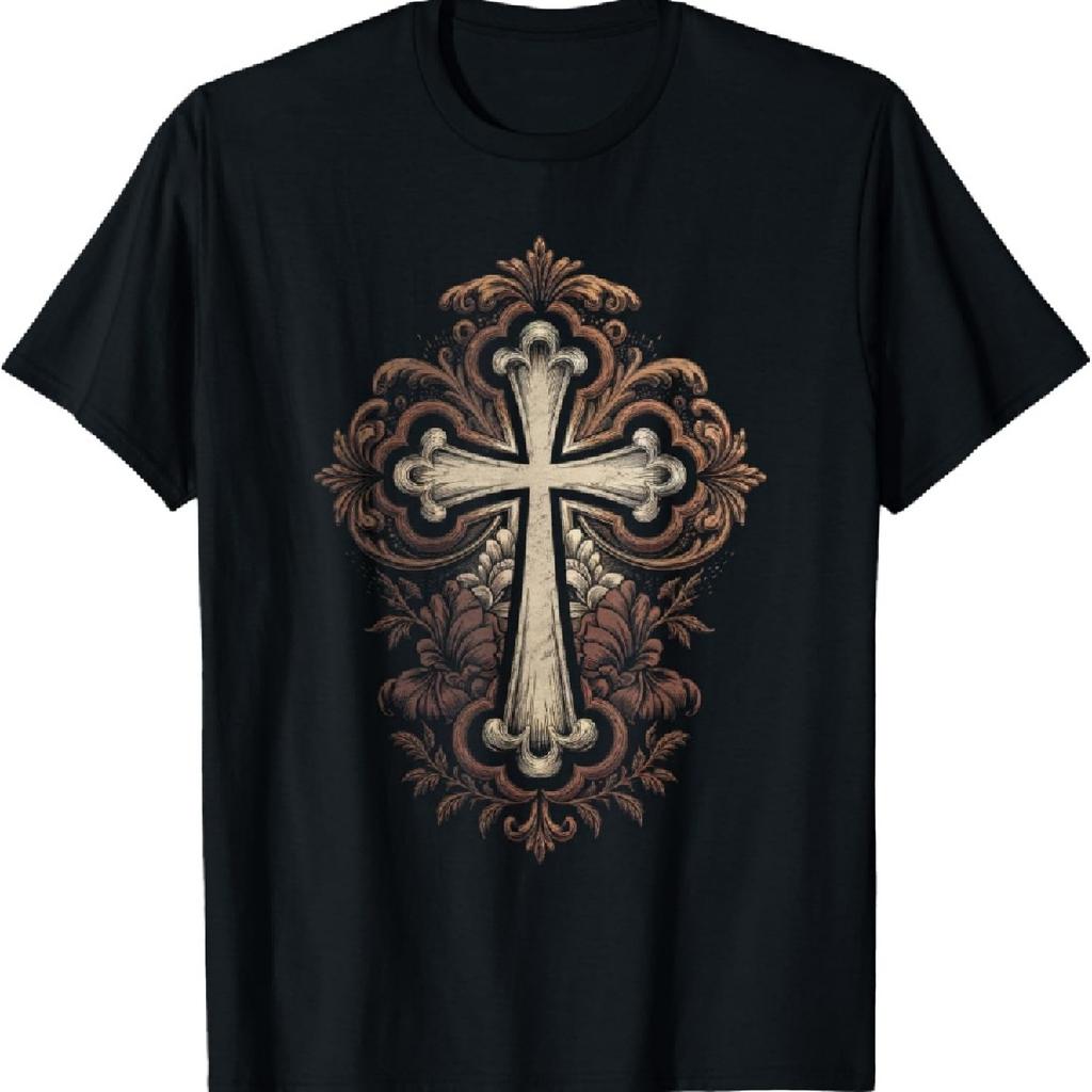 Готическая футболка с крестом, религиозная, киберпанк