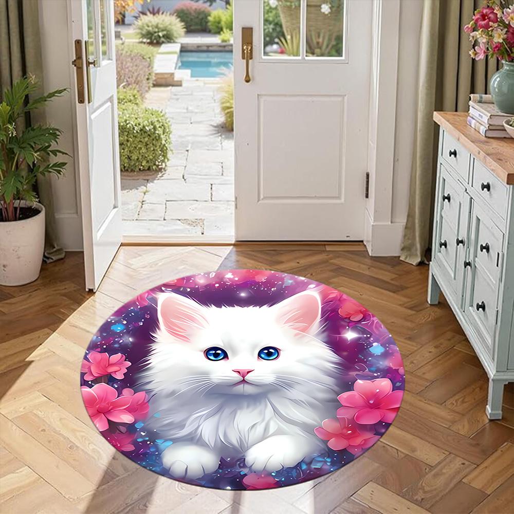 Cat Round Floor Rug Perfect for Game Room Entryway Living Rooms Decorate room Anti-slip Round Rug Office home decor Spiritual Gift