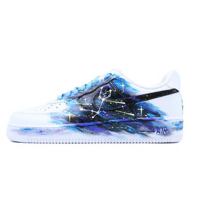 Air Force 1 Блестящие Звезды Нескользящие Низкие Кеды для Скейтборда Унисекс Белый Синий CW2288-111(Команда779- )