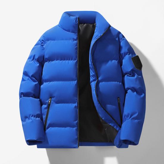 Мужское хлопковое пальто с воротником-стойкой, длинными рукавами, застегивающееся на молнию, утолщенная хлопковая куртка с боковыми карманами, однотонное утолщенное зимнее стеганое пальто