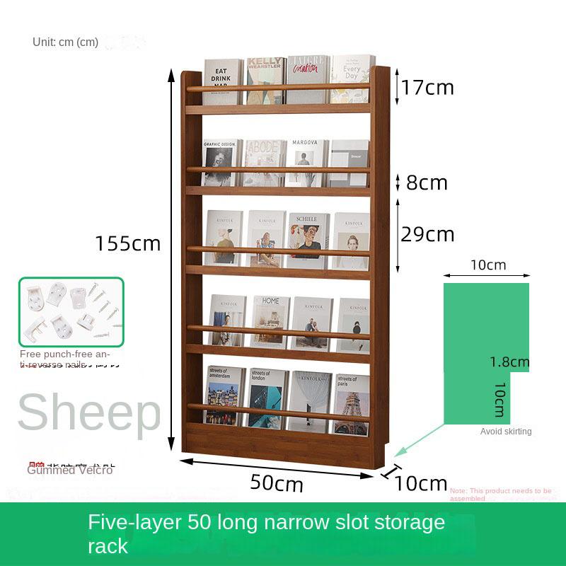 Behind the Door, There Is a Small Bookshelf, a Multi-Layer Solid Wood Ultra-Thin Bookcase, a Newspaper Rack, a Narrow Slit Child