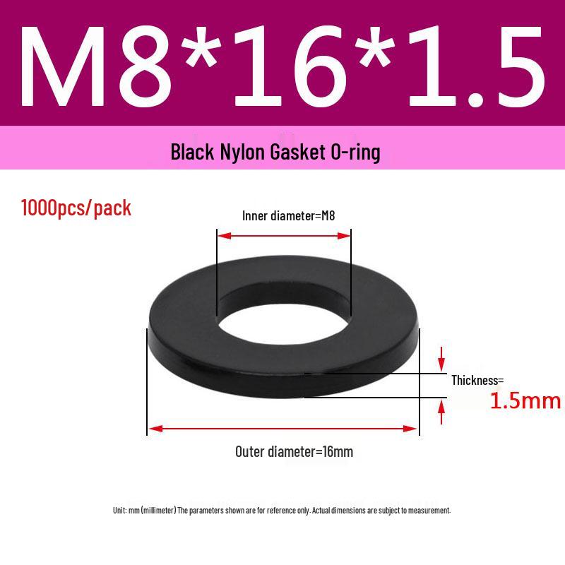 Black Nylon Plastic Flat Washer Ring M2-M20