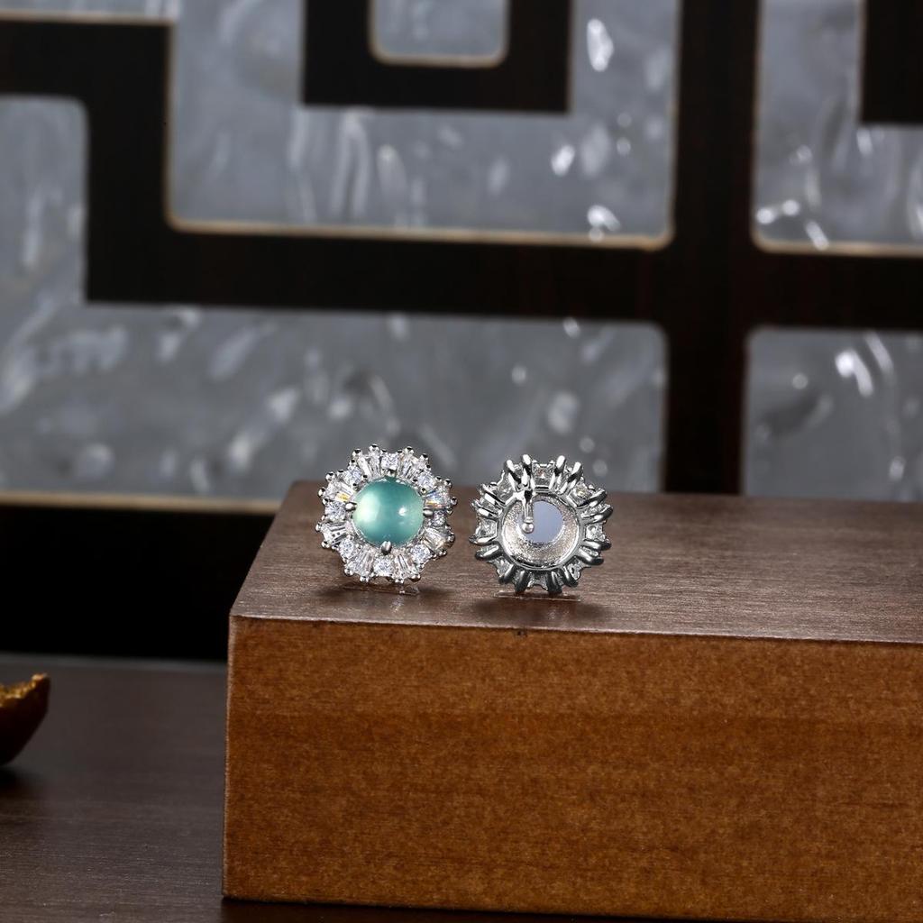 Серьги-пусеты из стерлингового серебра 925 пробы в виде подсолнухов с натуральным нефритом Вэлянского голубого водного цвета