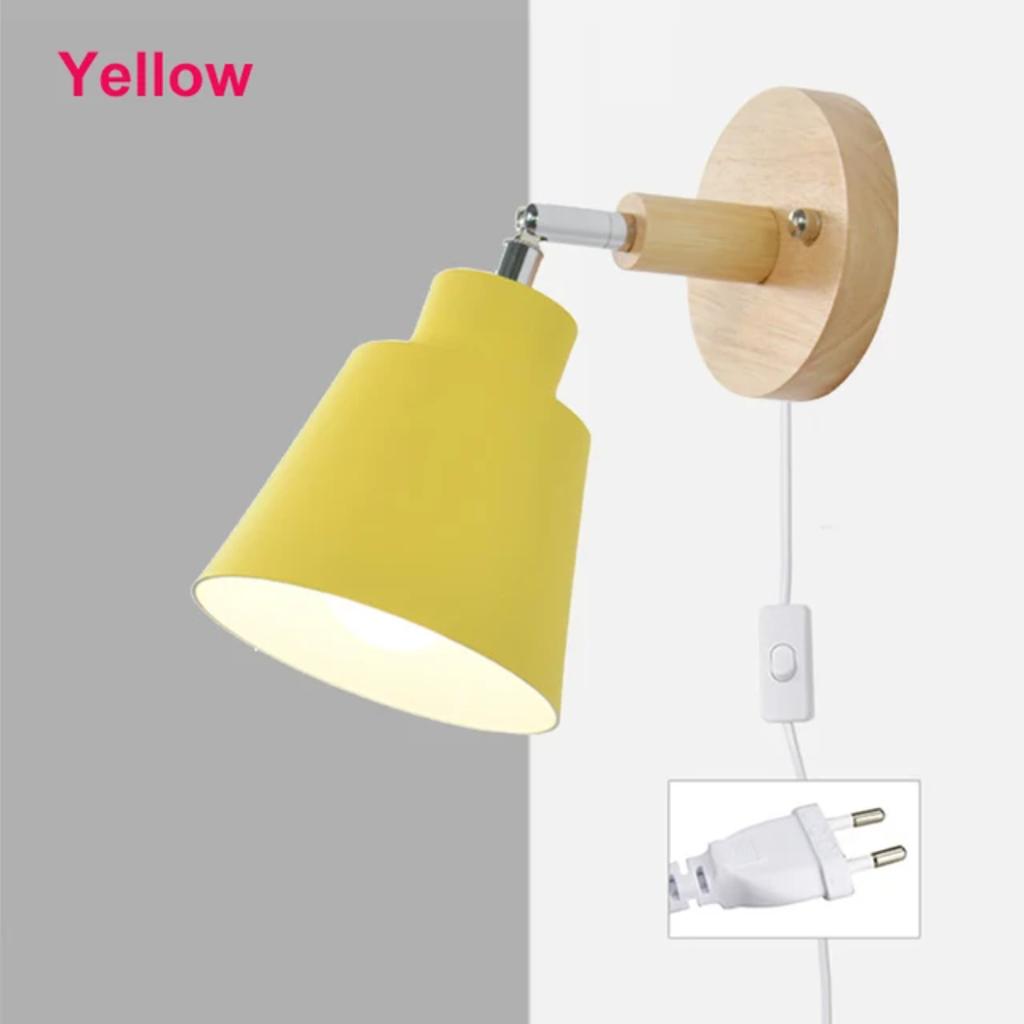 New Nordic Wall Light Indoor DIY E27 Wooden 6 Colors EU/UL Plug 350° Wall Lamps Living Room Bedroom Aisle Sconce Fixtures Decov