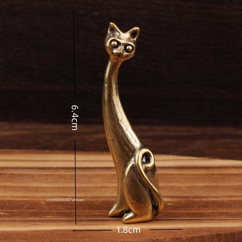Retro Brass Cat Lovers Statue Ornament Copper Animal Sculpture Incense Burner Tea Pet Home Desktop Decorative Accessories