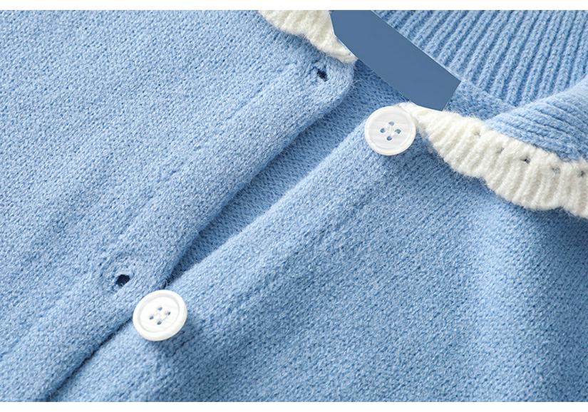 Bai Lu Blue Lace Trim Knit Cardigan: Autumn/Winter Soft, Cozy, Trendy Sweater