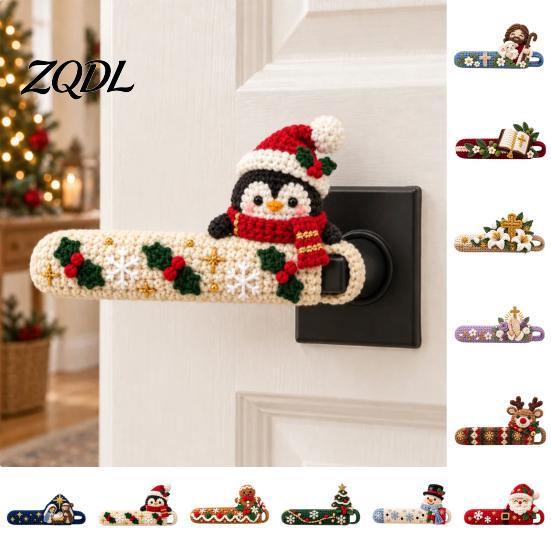 Christmas Home Decorations Door Handle Cover, Knitted Lever Handles Cute Santa Gingerbread Winter Office Decor Man Penguin, Festive Sleeve for