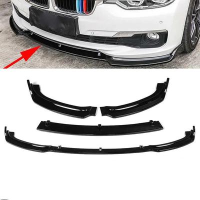 Передний спойлер-губа глянцево-черный для BMW 3 серии F35 2012-2017, обычная версия - трехсекционная конструкция.