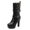 Пряжка для ремня Заклепка Рыцарь Женские Сапоги Рукав Средние Сапоги Толстая Подошва Сапоги на Высоком Каблуке 40-50 Сапоги
