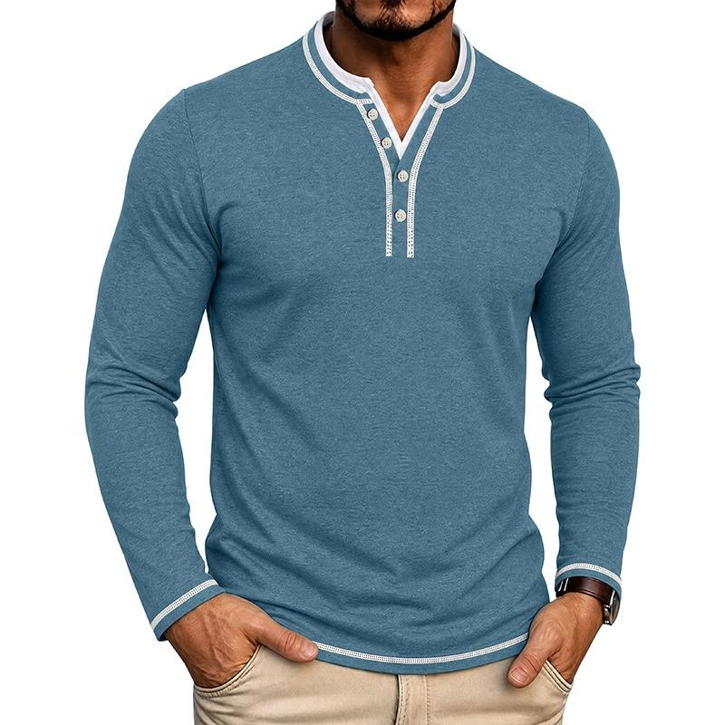 Мужская футболка-henley с длинным рукавом, пуловер, многослойный образ, круглый вырез, повседневный, облегающий крой, с планкой на пуговицах и рифлеными манжетами, для повседневной носки