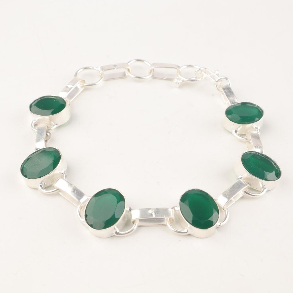 Зеленый Оникс Драгоценный Камень 925 Стерлинговое Серебро Ювелирные Изделия Ручной Работы Браслет 9" Для Свадьбы RB-6-14