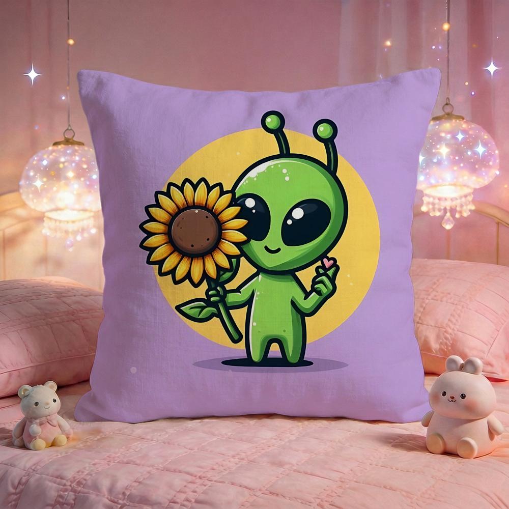 Funny Silly Alien Cushion Cover Premium Comfort Reversible Pillow Cove Two in One Design for Any Room Car Interior