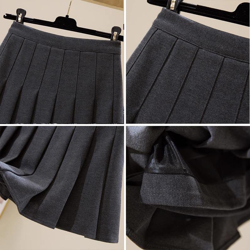 Women's Wool Pleated A-Line Skirt - Autumn/Winter 2025 - High Waist, Slim Fit, School Style, Thick JK Short Skirt