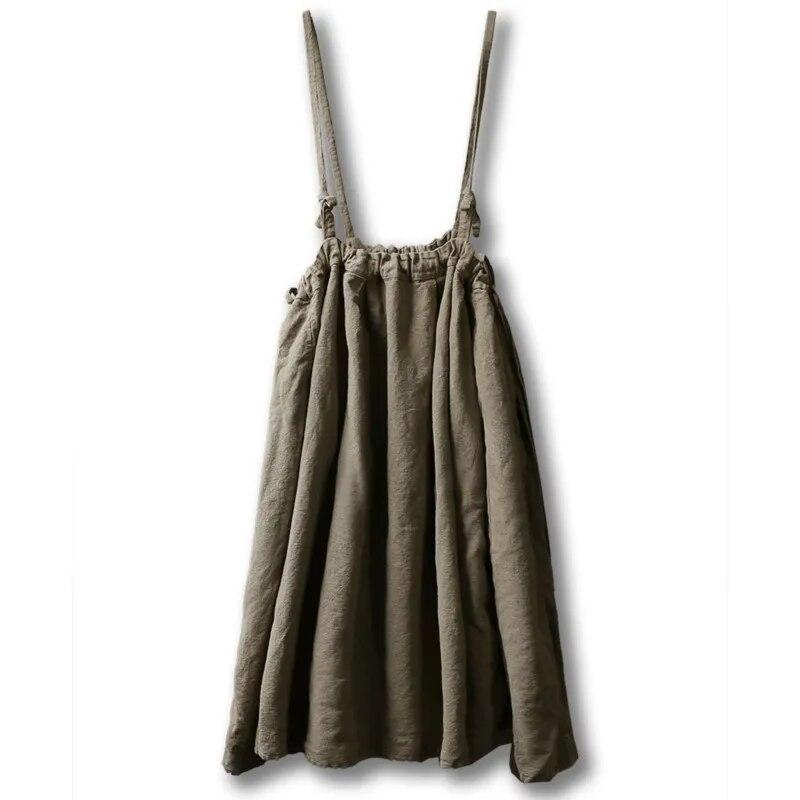 Johnature Женские винтажные хлопковые льняные юбки, толстые однотонные эластичные талии, высококачественные осенние юбки трапециевидной формы на бретелях