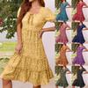 Womens Square Neck Tiered Summer Dresses Casual Floral Short Sleeved A-line Swing Flowy Dress Beach Boho Sundress