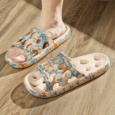 Принтованные тапочки для душа, мужские, с перфорацией, женские шлепанцы, летняя обувь из ЭВА, мягкие, противоскользящие, парные, домашние/уличные сандалии