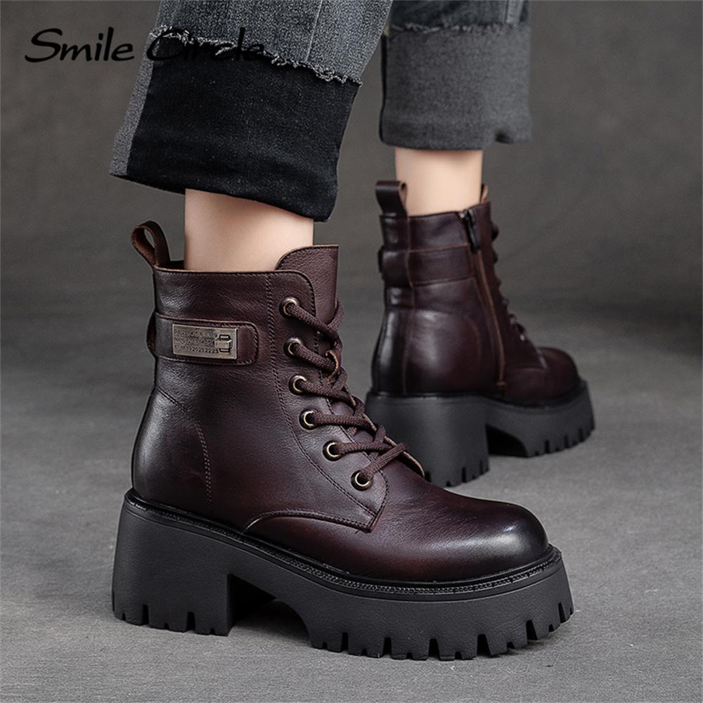 Ботинки из натуральной кожи. Женские зимние мягкие ботильоны. Модные повседневные ботинки на толстой подошве.