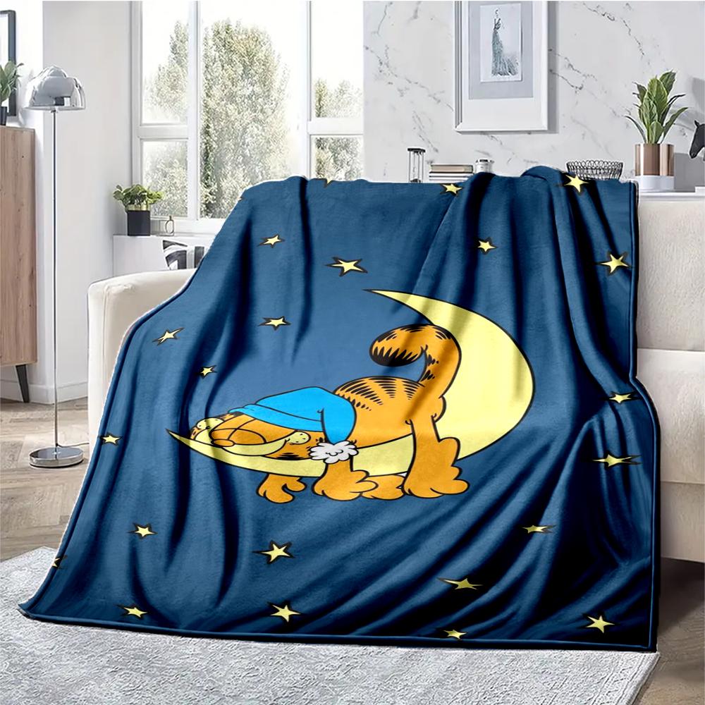 Garfield Theme Printed Blanket - Perfect for Couch, Bed, Travel & Outdoor Use | Machine Washable, Cozy & Durable.