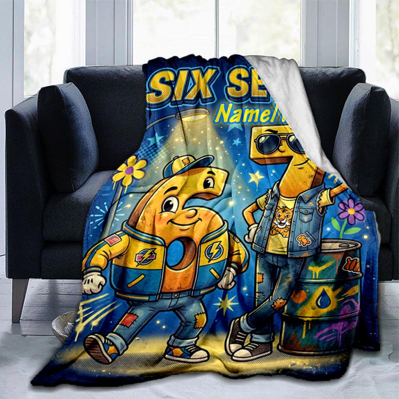 1PC Custom Name "Six Seven Adventure" flannel blanket versatile,all-season throw suitable for the living room,bedroom,camping,travel,and gift