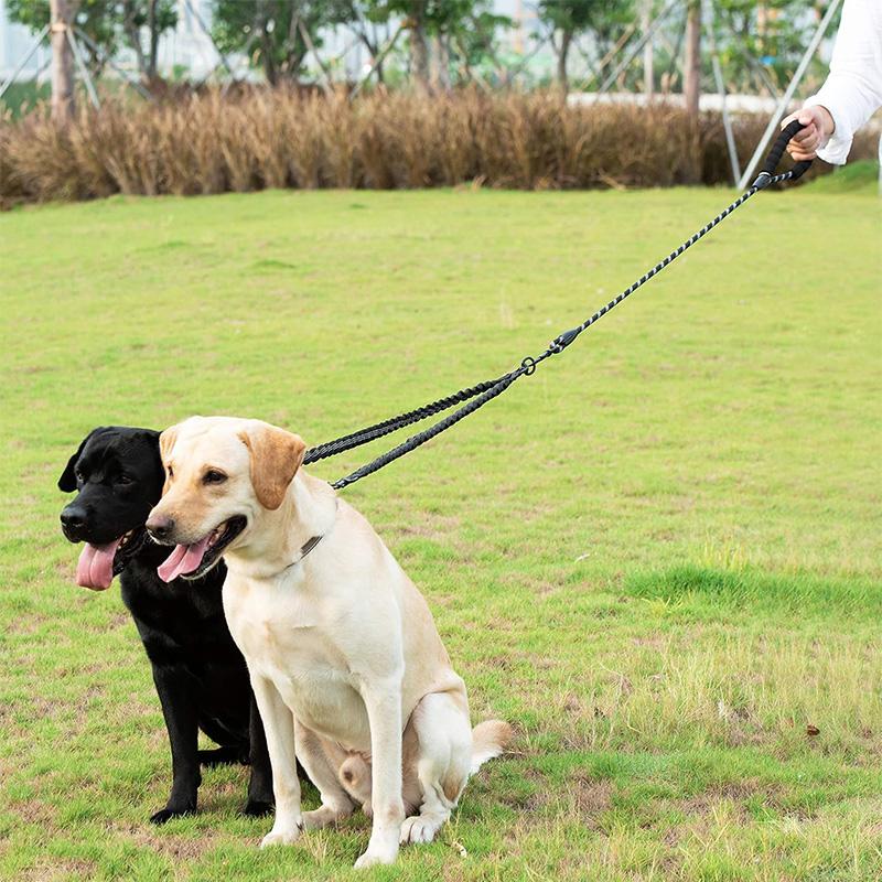 Dual Dog Leash, Double Dog Leash, 360 Swivel No Tangle Walking Leash, Shock Absorbing Bungee for Two Dogs